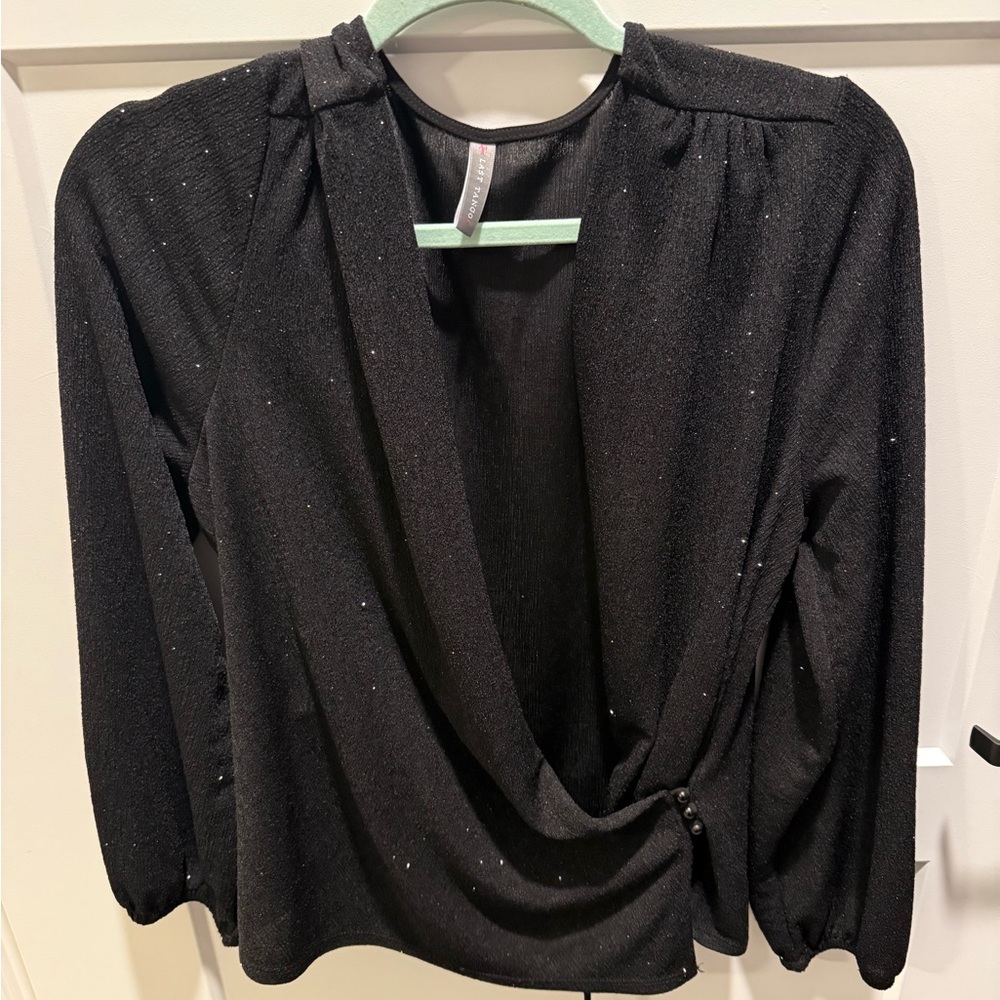 Last Tango Black Draped Cowl Neck Blouse Large